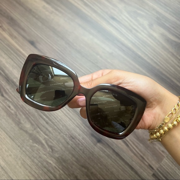 Balenciaga All-Over Logo Sunglasses in Havana Brown - Picture 8 of 8